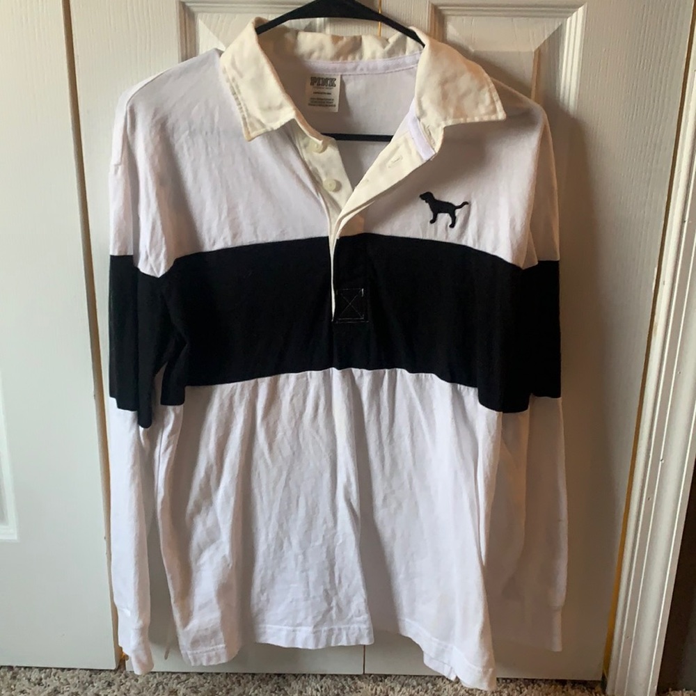 VS PINK black, white and cream collared shirt